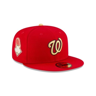 Red Washington Nationals Hat - New Era MLB Gold Collection 59FIFTY Fitted Caps USA5012647